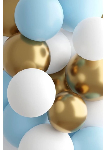 Ayıcık Folyo Balon Seti Mavi Beyaz ve Gold Krom Balon 10 Lu fırsatları