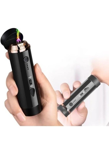 Kablosuz Tıraş Makinesi Ultra Hafif Gri Renkli Tesla Şarjlı Işıklı Çakmak Özellikli