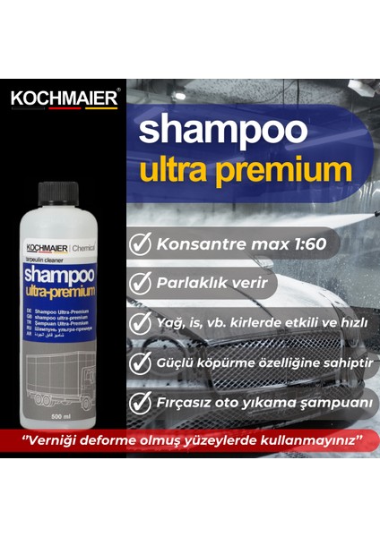 Shampoo Ultra Premium Oto Araç Cilalı Fırçasız Şampuan Kopüklü Konsantre 1:60 500 ml fiyatları