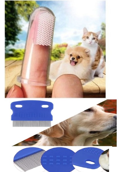 2li Set Kedi Köpek Tavşan İçin Parmağa Takılan Diş Fırçası – İnce Dişli Bit Pire Tarağı