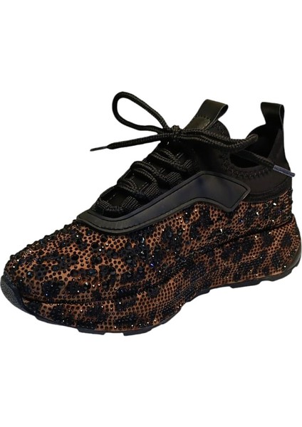 Prens 116-2 Kadın Taşlı Sneaker Ayakkabı Leopar