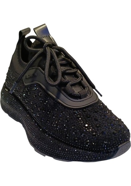 Prens 116-2 Kadın Taşlı Sneaker Ayakkabı Siyah