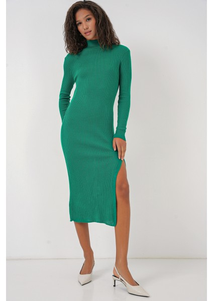 15828 Yırtmaçlı Triko Elbise - Yeşil fiyatları