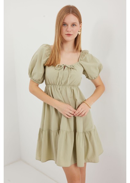 2351 Kloş Poplin Elbise - Çağla