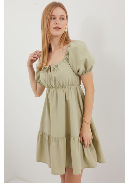 2351 Kloş Poplin Elbise - Çağla
