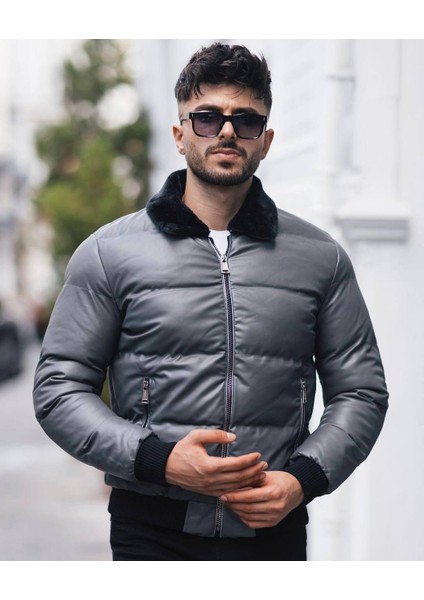 Kürk Yaka Suni Deri Crop Mont modelleri