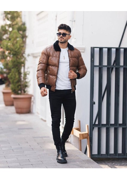 Kürk Yaka Suni Deri Crop Mont modelleri