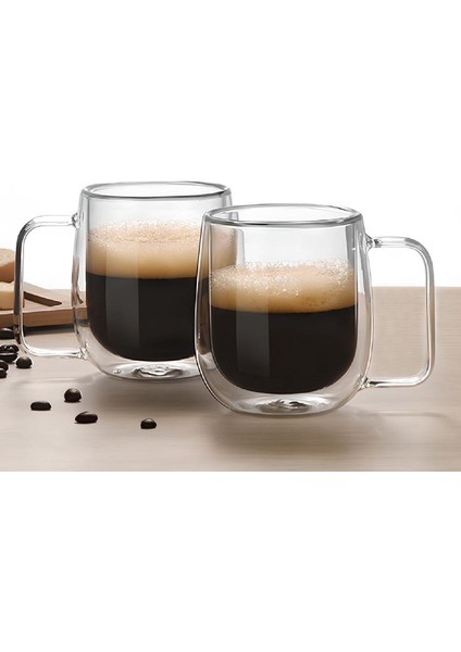 Çift Cidarlı Borosilakat Cam Nescafe, Latte, Filtre Kahve Kupası 250 ml Çay Kupası 2 Adet FF1010