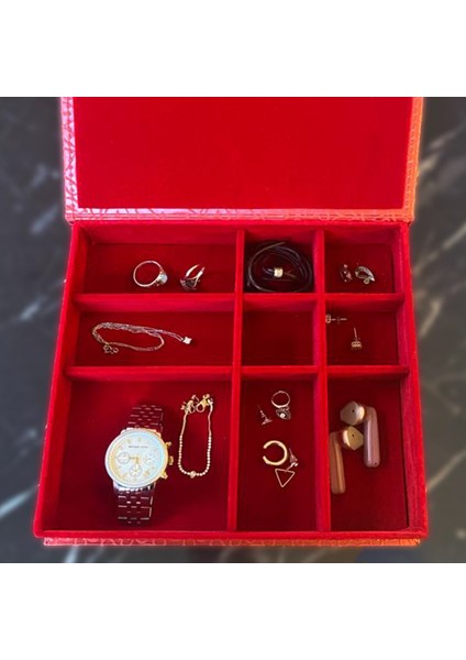 Kalpli Dijital Baskılı Kırmızı Deri Kaplama Küçük Boy Takı Kutusu modelleri