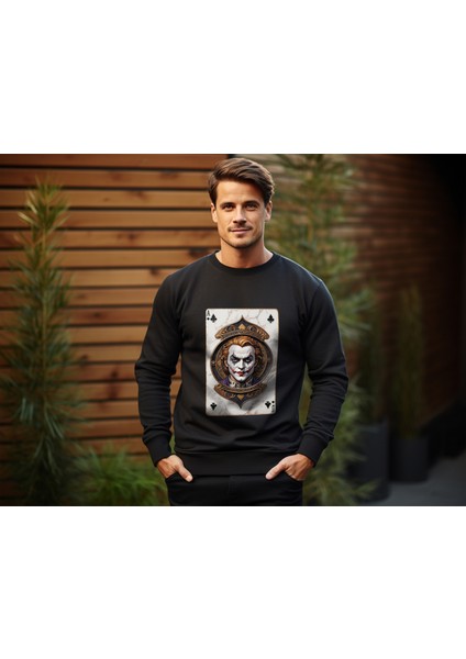 Bisklet Yaka Unisex Uzun Kollu Sweatshirt Joker Baskılı