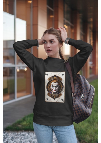 Bisklet Yaka Unisex Uzun Kollu Sweatshirt Joker Baskılı