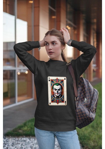 Bisklet Yaka Unisex Uzun Kollu Sweatshirt Joker Baskılı modelleri