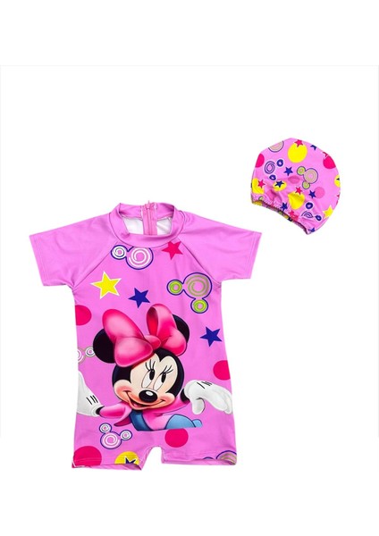 Kız Çocuk Minnie Mause Tulum Mayo Bone Takım