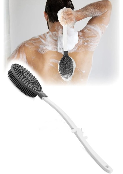 Çift Taraflı Uzun Saplı Vücut ve Masaj Fırçası Banyo Sırt Kesesi Silikon Masajlı fiyatları