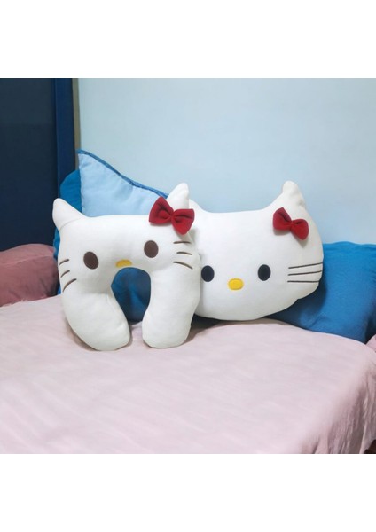 Sevimli Hello Kity Yastık 2li Set&yumuşak Boyun Yastığı Çocuk Odası Yastık Seti &sevimli Set