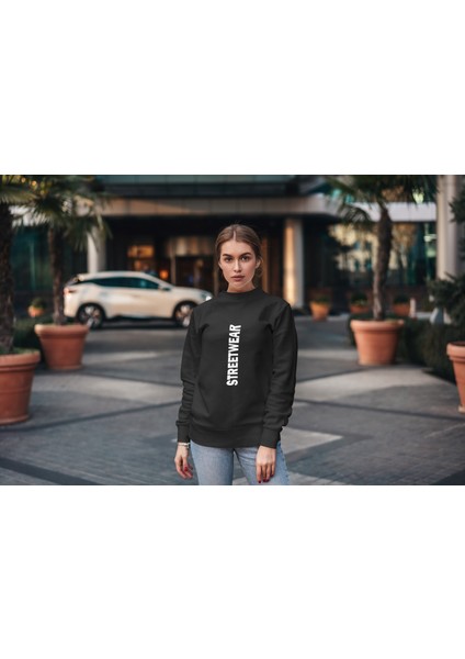Bisklet Yaka Unisex Uzun Kollu Sweatshirt Baskılı
