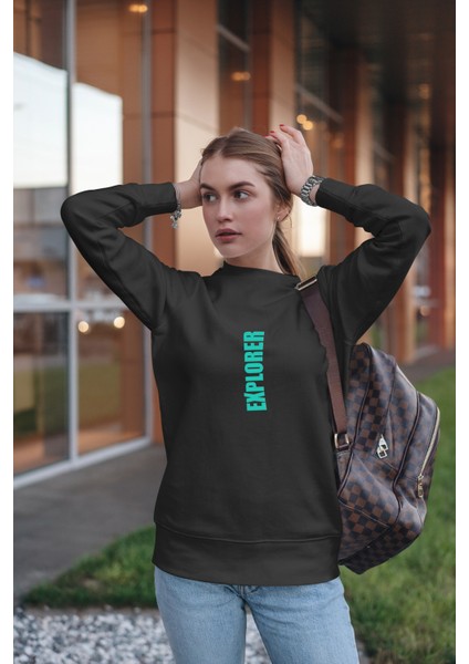 Bisklet Yaka Unisex Uzun Kollu Sweatshirt Baskılı