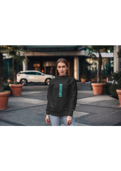 Bisklet Yaka Unisex Uzun Kollu Sweatshirt Baskılı