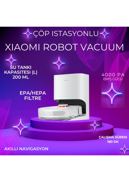 Robot Vacuum Çöp Istasyonlu Akıllı Robot Süpürge