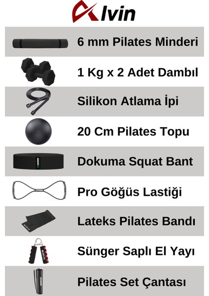 10 Parçalı Pilates ve Fitness Seti – Pilates Minderi, Dambıl, Squat Band ve Daha Fazlası!