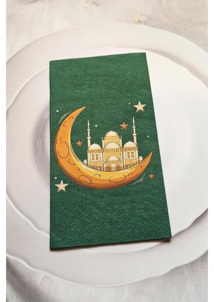 Dini Motif Baskılı Yeşil Ramazan Sofra Peçetesi 12'li Paket fiyatları