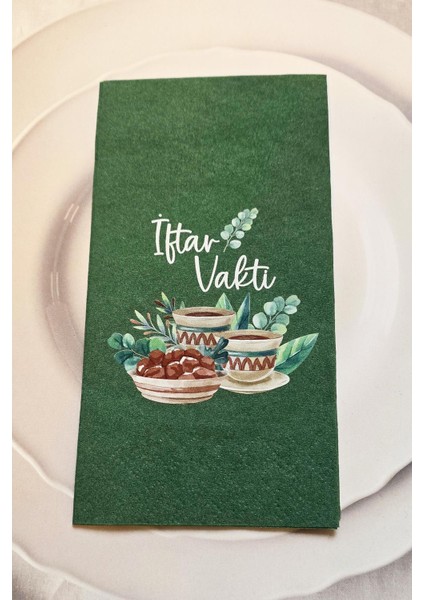 İftar Vakti Yazılı Yeşil Ramazan Sofra Peçetesi 12'li Paket