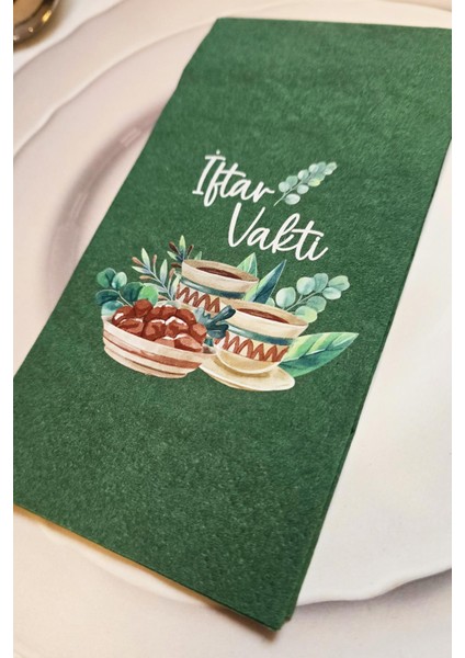 İftar Vakti Yazılı Yeşil Ramazan Sofra Peçetesi 12'li Paket fiyatları