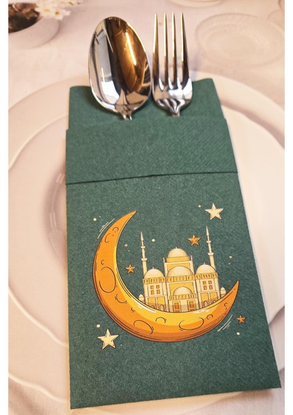 Kumaş Dokulu Cepli Yeşil Kumaş Dokulu Dini Motif Baskılı Peçete 6'lı Paket fiyatları
