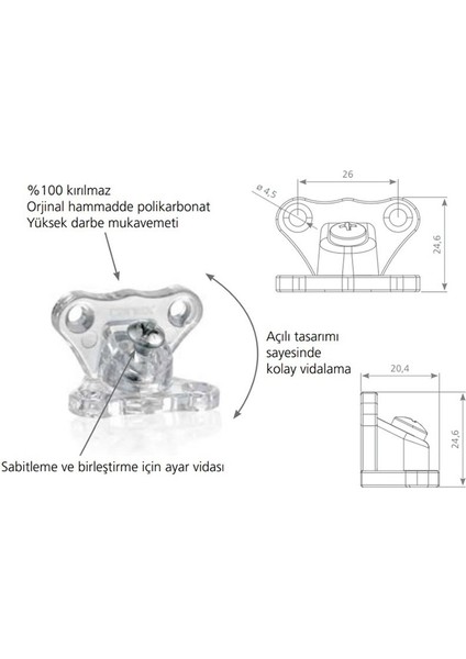 Şeffaf Açılı Çektirme T Bağlantı %100 Kırılmaz Dolap Raf Çekmece Sabitleme 12 Adet-Vida 48AD. modelleri
