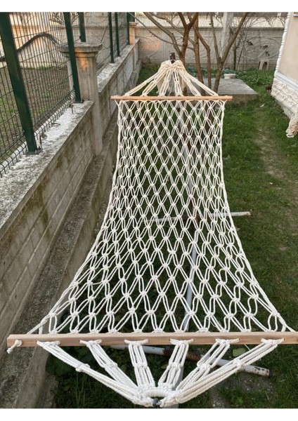 Tek Kişilik Çift Örgülü Makrome Hamak 10 Metre Bağlama Ipi 95X220 cm