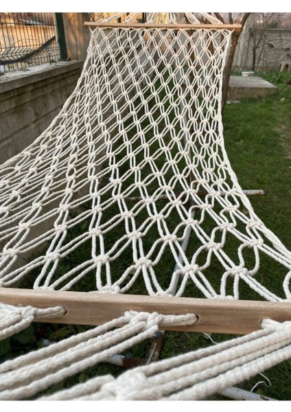 Tek Kişilik Çift Örgülü Makrome Hamak 10 Metre Bağlama Ipi 95X220 cm