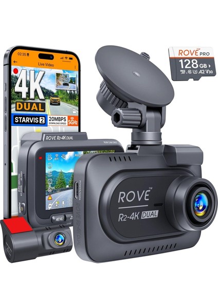 R2-4k Dual Dash Cam, Ön ve Arka Kamera, 4K 2160P, Starvıs 2 Sensör, 24S Park