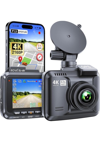 R2-4k Dash Cam, Dahili Wi-Fi, Gps, Geotagging, Konum Takip, 4K Kayıt