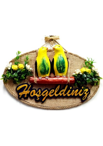 Muhabbet Kuşlu Hoşgeldiniz Yazılı Kapı Süsü