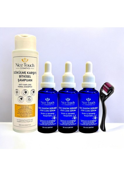 NİCE TOUCH KOZMETİK 3 Adet Saç Serum , Saç Vitamini+ 1 Adet Dermarroler+ 1 Adet Şampuan
