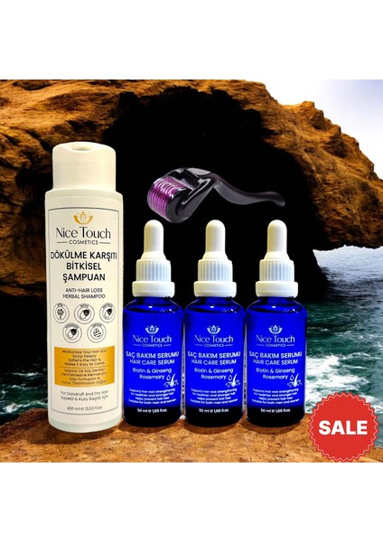 NİCE TOUCH KOZMETİK 3 Adet Saç Serum , Saç Vitamini+ 1 Adet Dermarroler+ 1 Adet Şampuan