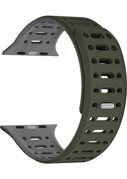 Watch 10 46MM Uyumlu Zore KRD-124 Silikon Kordon Strap Kayış-Koyu Yeşil-Gri