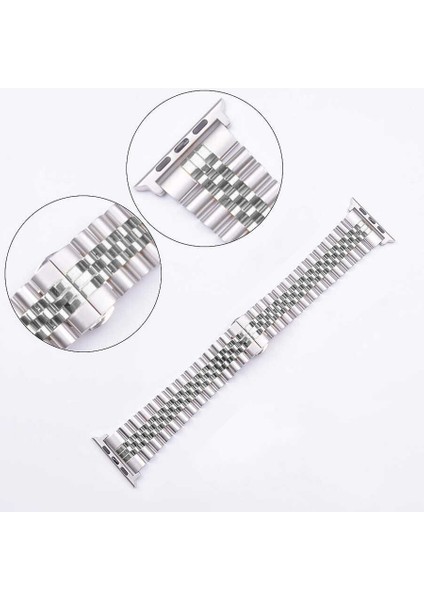 Watch Ultra 49MM Kordon Uyumlu Krd-36 Metal Strap Kayış Zore - Gümüş-Siyah