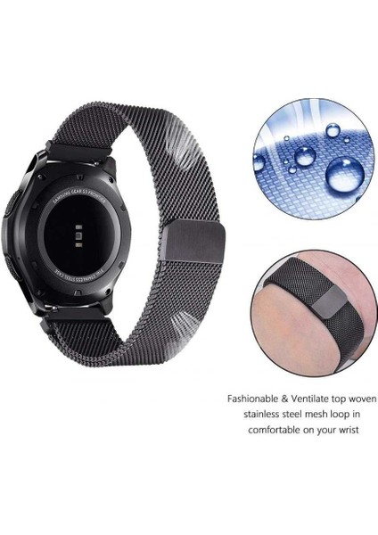 Gear S3 (22MM) Uyumlu Krd-12 Metal Kordon Zore - Siyah fırsatları