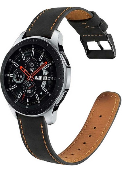 Gear S3 22MM Uyumlu Krd-29 Deri Kordon Zore - Siyah