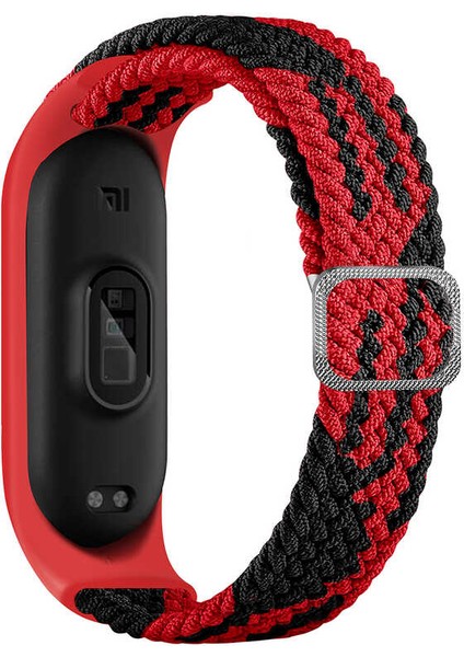 Xiaomi Mi Band 6 Uyumlu Krd-49 Örgü Kordon Zore - Siyah-Kırmızı