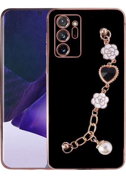 Galaxy Note 20 Ultra Kılıf El Tutamaçlı Kamera Korumalı Taka Silikon Kapak-Siyah