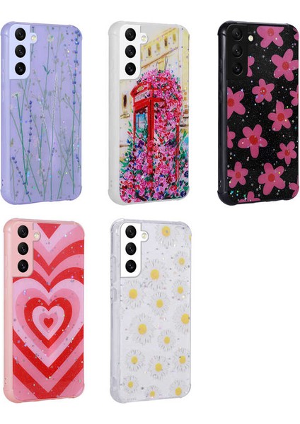 Galaxy S21 Fe Kılıf Simli Desenli Kamera Korumalı Parlak Popy Kapak-Çiçek