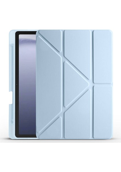 Galaxy Tab A9 Kılıf Uyumlu Tri Folding Kalem Bölmeli Standlı Kılıf-Mavi