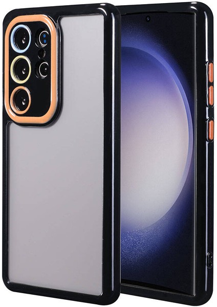 Galaxy S23 Ultra Kılıf Kamera Korumalı Renkli Kenar ve Çerçeve Tasarımlı Vitamin Kapak-Siyah