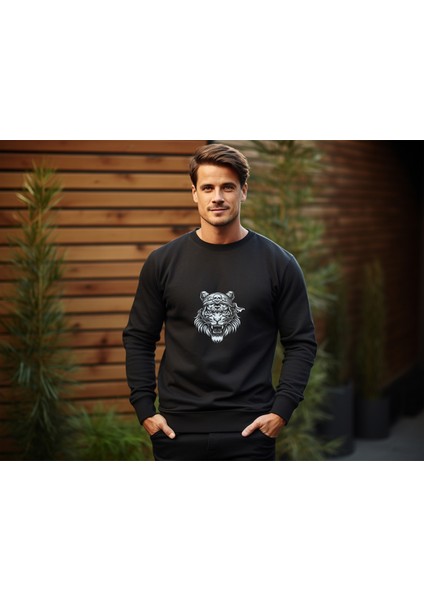 Unisex Uzun Kollu Sweatshirt Kaplan Baskılı
