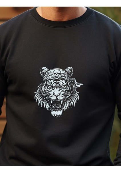 Unisex Uzun Kollu Sweatshirt Kaplan Baskılı
