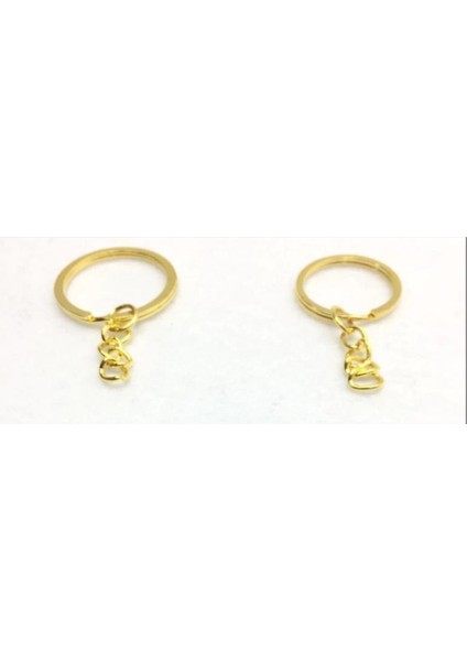 25 Adet Gold Sert Metal Zincirli Anahtarlık Halkası 2.5 cm
