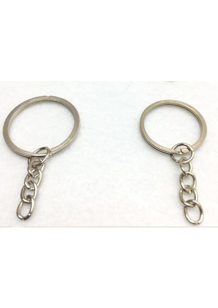 25 Adet Gümüş Sert Metal Zincirli Anahtarlık Halkası 2.5 cm