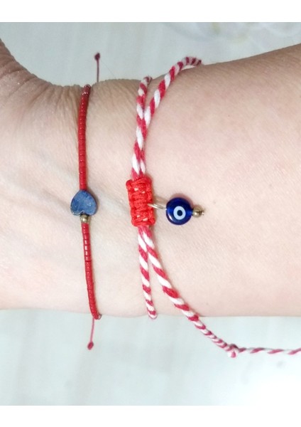 Kalp Şeklinde Lapis Lazuli ve Hematit Doğaltaşlı Miyuki Bileklik ve Marteniçka Bileklik